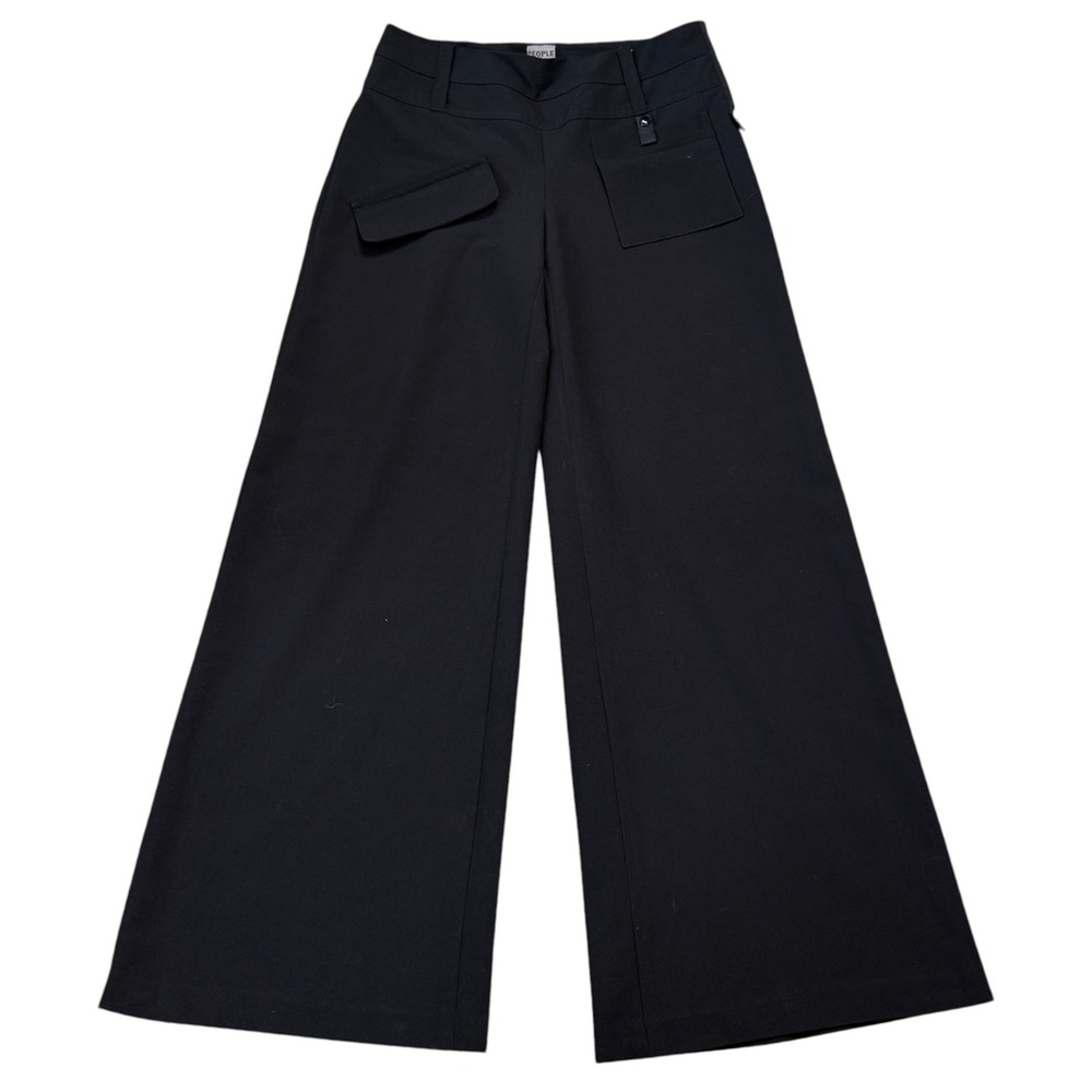 People Like Frank Womens Black Wide Leg Pants Cargo Trousers Mid Rise Cyber Goth
